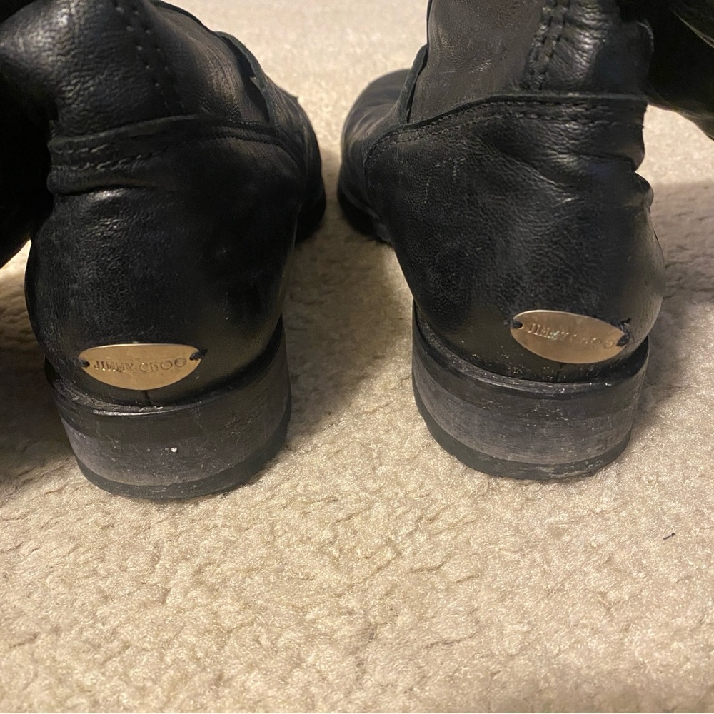 Jimmy Choo Leather Buckle Biker Fur Lined Boots - Picture 7 of 11